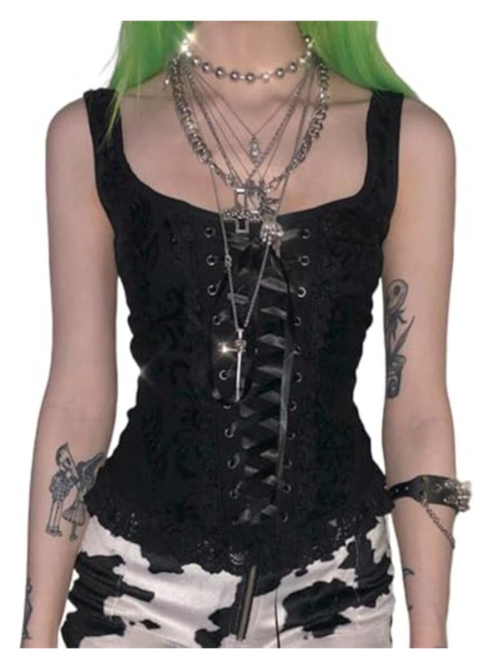 Gothic Lace Trim Cami Halter Tank Top Punk Velvet Sleeveless